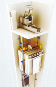 Phòng máy thang máy tải khách Shanghai Mitsubishi được thiết kế gọn gàng, tiết kiệm không gian xây dựng